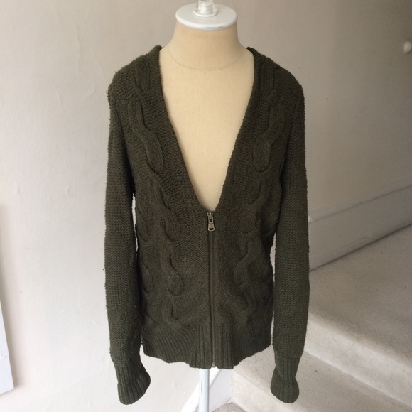 LOFT Sweaters - Loft Cable Knit Moss Green Deep V Zip Sweater